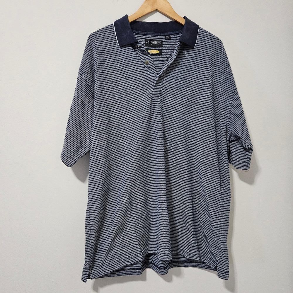 Reebok Golf‎ PlayDry Mens Large Striped Polo Shirt Navy Blue Short Sleeve L